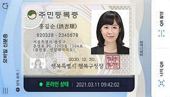 주민등록증 예시. / 행정안전부 제공.