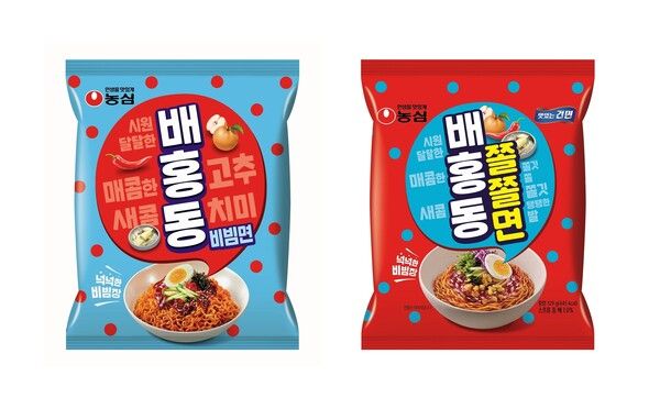 배홍동비빔면(왼쪽), 배홍동쫄쫄면./농심 제공.