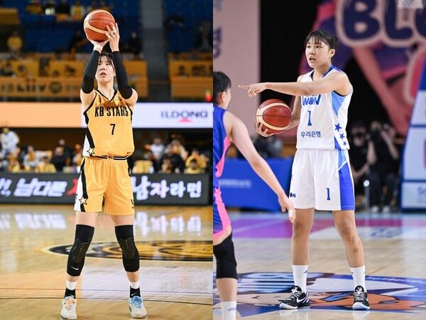 KB 박지수(왼쪽)-우리은행 박지현. /WKBL 제공