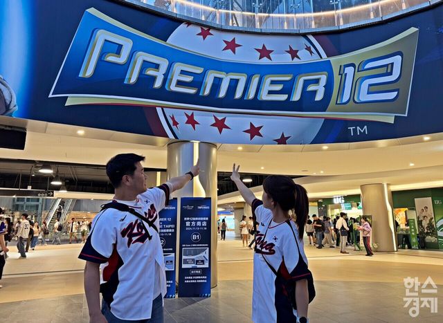 프리미어12 한일전 응원을 위해 대만 타이베이돔을 찾은 김현호씨(왼쪽)와 정연미씨. /강상헌 기자