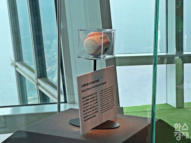 대만 타이베이101 전망대 89층에 전시된 오타니 쇼헤이의 '50-50' 홈런공./강상헌 기자