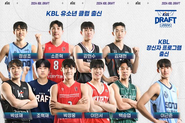 15일 열린 2024 KBL 신인선수 드래프트에서 9명의 KBL 유소년 클럽 출신과 한 명의 KBL 장신자 프로그램 출신의 선수가 선발됐다.&nbsp;/KBL 제공