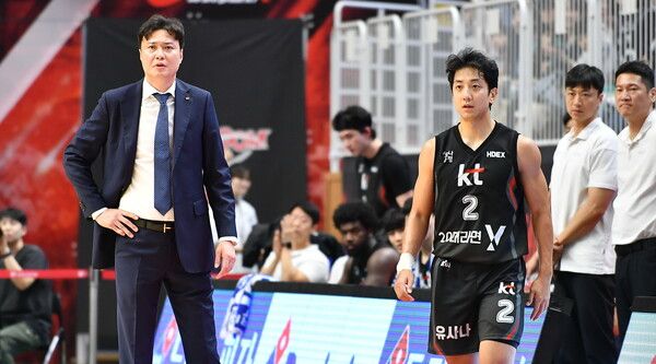 송영진 수원 KT 소닉붐 감독과 허훈. /KBL 제공