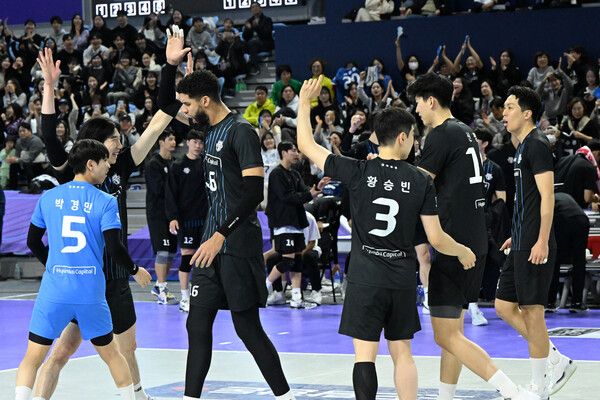 현대캐피탈 선수들이 환호하고 있다. /KOVO 제공