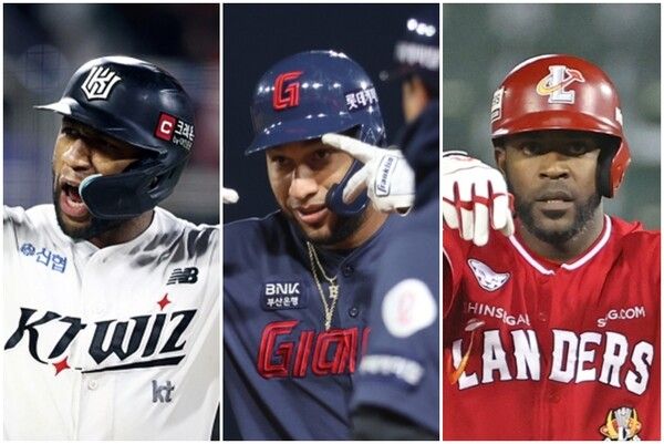 왼쪽부터 KT 위즈 멜 로하스 주니어, 롯데 자이언츠 빅터 레이예스, SSG 랜더스 기예르모 에레디아. /KT 위즈, 롯데 자이언츠, 연합뉴스 제공