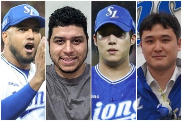 왼쪽부터 삼성 라이온즈 데니 레예스, 아리엘 후라도, 원태인, 최원태. /연합뉴스, 삼성 라이온즈 제공