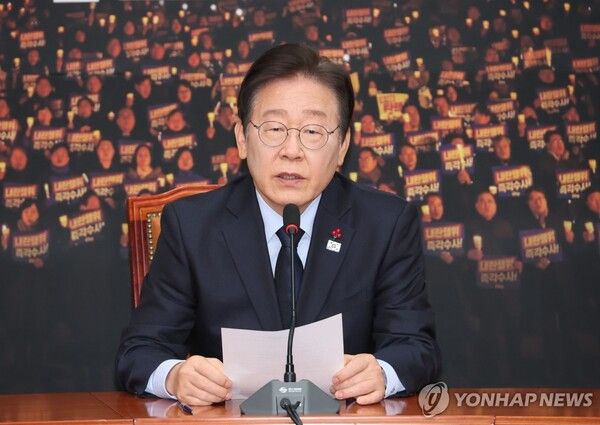 더불어민주당 이재명 대표가 8일 오후 서울 여의도 국회에서 기자간담회를 가졌다. 사진=연합뉴스