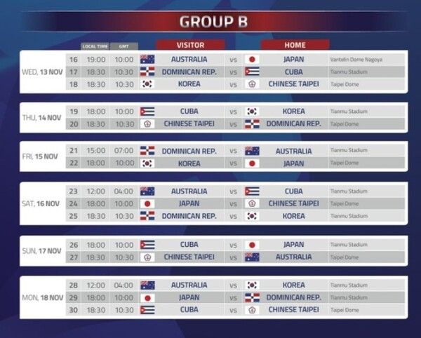 2024 WBSC 프리미어12 B조 조별리그 일정. /WBSC 홈페이지