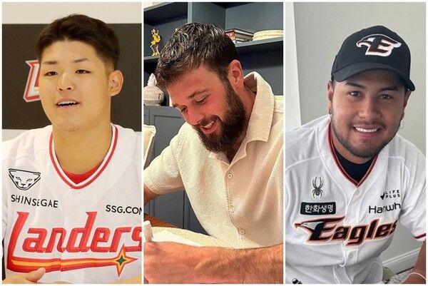 SSG 랜더스 시라가와 게이쇼(왼쪽부터), KIA 타이거즈 캠 알드레드, 한화 이글스 하이메 바리아. /SSG 랜더스, KIA 타이거즈, 한화 이글스 제공