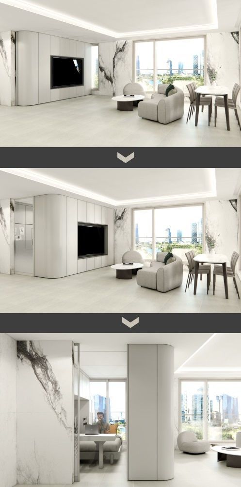 현대건설의 'H 트랜스포밍 월&퍼니처Ⅲ'를 활용하는 모습. /현대건설 제공