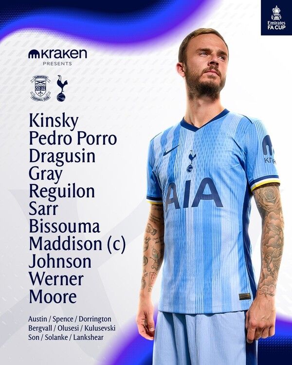 FA컵 토트넘 홋스퍼 선발 라인업. /토트넘 페이스북