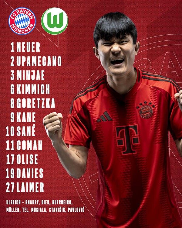 바이에른 뮌헨의 볼프스부르크전 출전 명단. /바이에른 뮌헨 페이스북