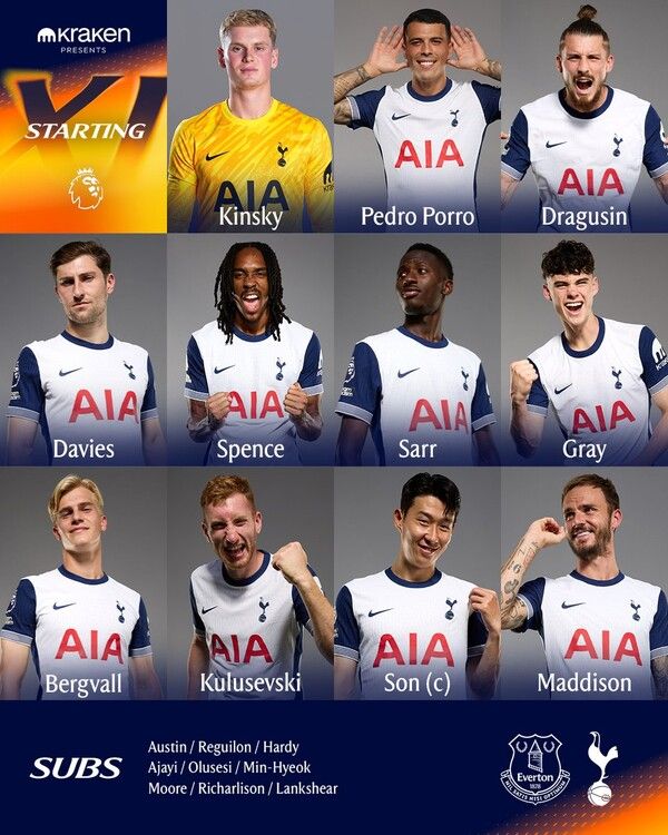 토트넘의 에버턴전 선발 라인업. /구단 페이스북
