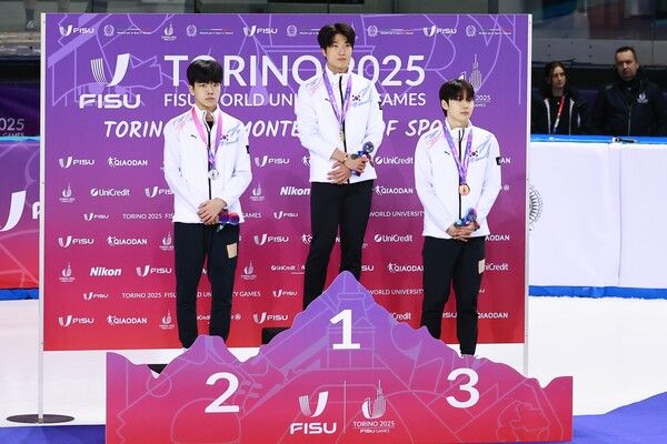 2025 제32회 토리노동계세계대학경기대회 쇼트트랙 남자 1500m 시상식. /대한체육회 제공