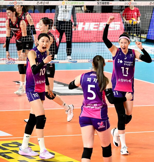 왼쪽부터 흥국생명 김연경과 피치, 김수지. /KOVO 제공