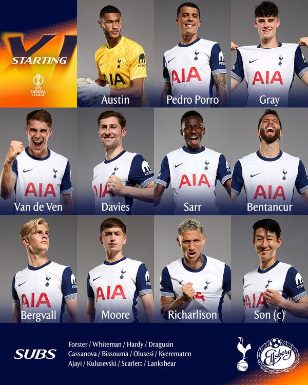 토트넘 홋스퍼 유로파리그 엘프스보리전 선발 명단. /토트넘 홋스퍼 SNS