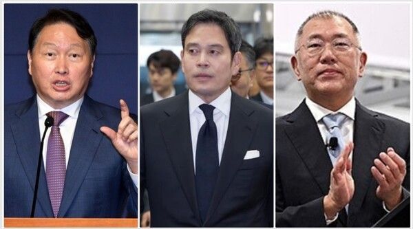 (왼쪽부터) 최태원 대한상의 회장, 정용진 신세계 그룹 회장, 정의선 현대차그룹 회장./연합뉴스