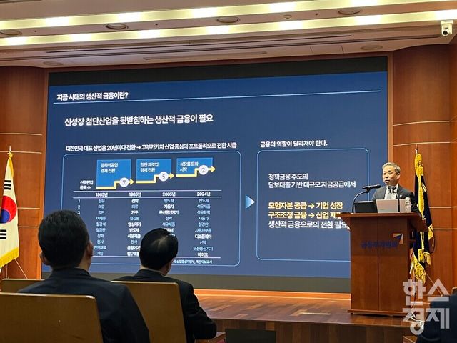 윤병운 NH투자증권 사장이 15일 여의도 금투센터 3층 불스홀에서 열린 '생산적 금융 확대를 위한 증권업계 역할 및 성장전략 세미나'에서 발표하고 있다. /사진=김유진 기자