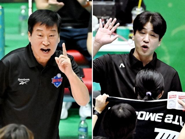 김호철(왼쪽) IBK기업은행 감독, 김종민 한국도로공사 감독. /KOVO 제공