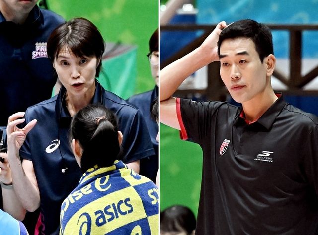 요시하라 도모코(왼쪽) 흥국생명 감독, 고희진 정관장 감독. /KOVO 제공