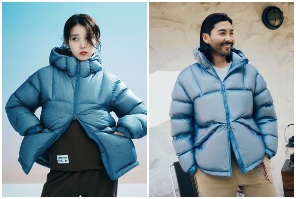 블랙야크 모델 아이유(왼쪽)와 앰배서더 노홍철. /블랙야크 제공