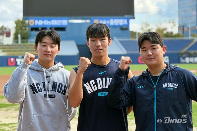 이준혁(왼쪽부터),&nbsp;김태훈,&nbsp;김녹원. /NC 다이노스 제공