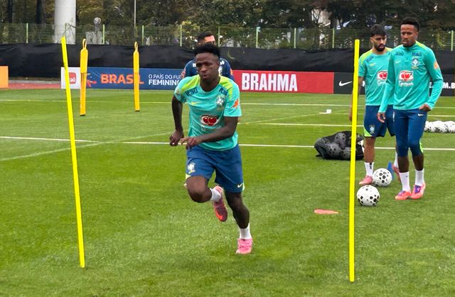 브라질 대표팀 비니시우스 주니오르가 7일 고양시 일산서구 고양종합운동장 보조구장에서 훈련하고 있다. /연합뉴스