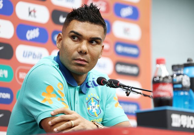 브라질 축구 대표팀 카세미루가 9일 서울월드컵경기장에서 열린 공식 기자회견에 참석해 있다. /연합뉴스