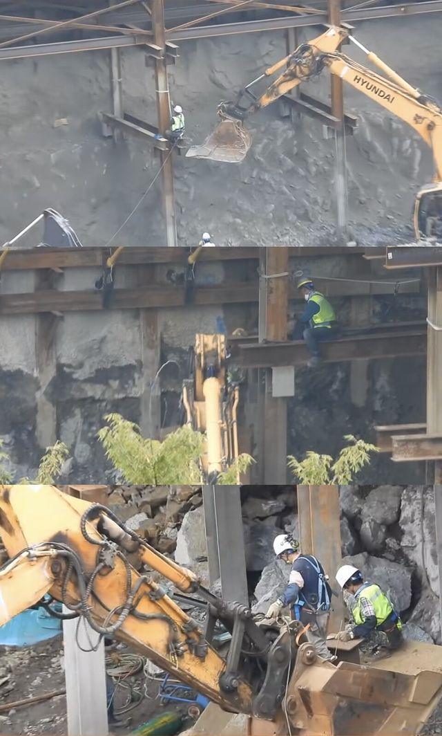 &nbsp;고용노동부 엄중지도가 있었지만 시정 없이 위반을 반복하는 성남시의 효성중공업 현장. 굴착기 버켓 탑승 위반 영상 사진 캡쳐./성남주민연대 시민안전감시단 자료 캡쳐
