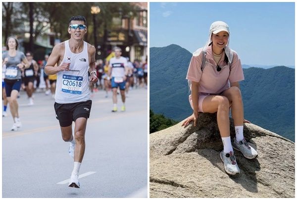 러닝을 하고 있는 가수 션(왼쪽)과 등산 중인 배우 이시영의 모습. /션, 이시영 인스타그램