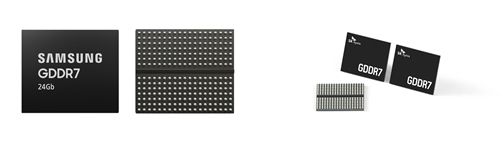 (왼쪽부터) 삼성전자 GDDR7 제품, SK하이닉스 GDDR7 제품./ 각 사&nbsp;&nbsp;