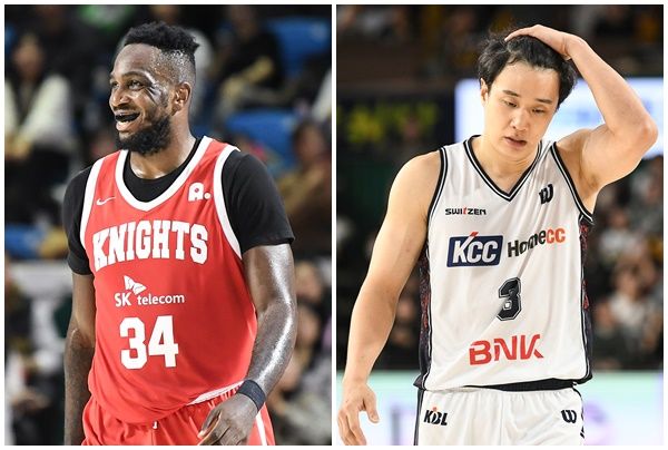 서울 SK 자밀 워니(왼쪽)와 부산 KCC 허웅. /KBL 제공