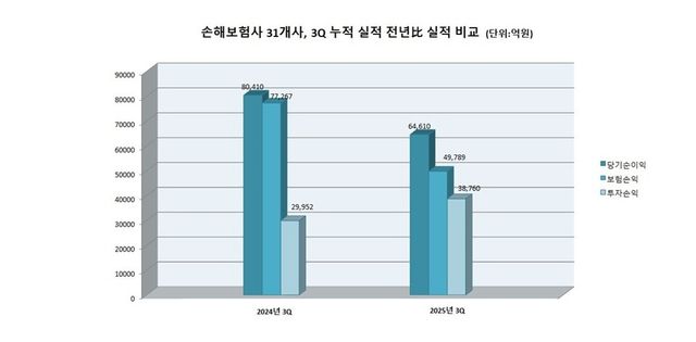 2025년 1~9월 손보사 경영 실적. 그래프=이지영 기자