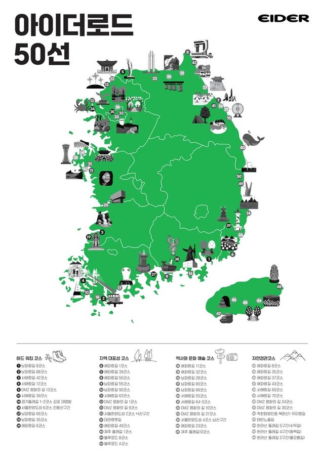 아이더가 공개한 '아이더로드 50선'. /아이더 제공