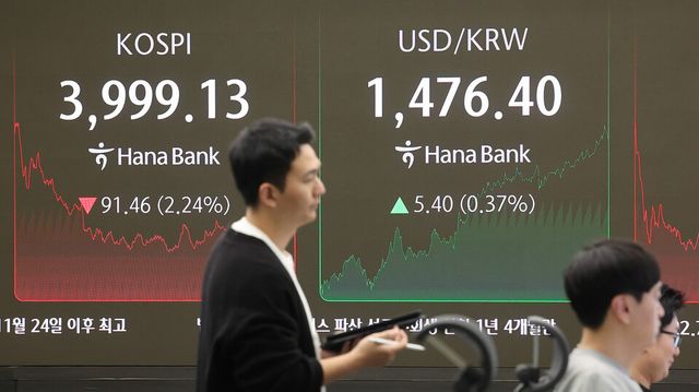 코스피가 16일 전장보다 91.46포인트(2.24%) 내린 3999.13으로 장을 마쳤다. /사진=연합뉴스