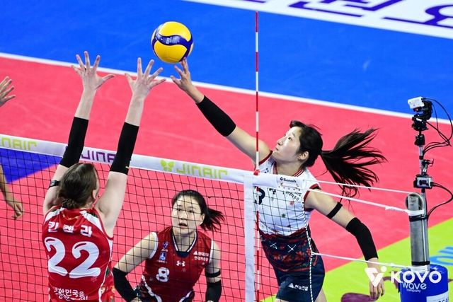 현대건설 정지윤(오른쪽). /한국배구연맹 제공