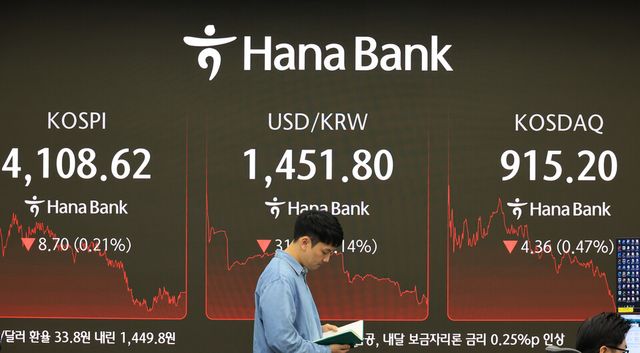 코스피가 24일 전장보다 8.70포인트(0.21%) 내린 4108.62에 거래를 마감했다. /사진=연합뉴스