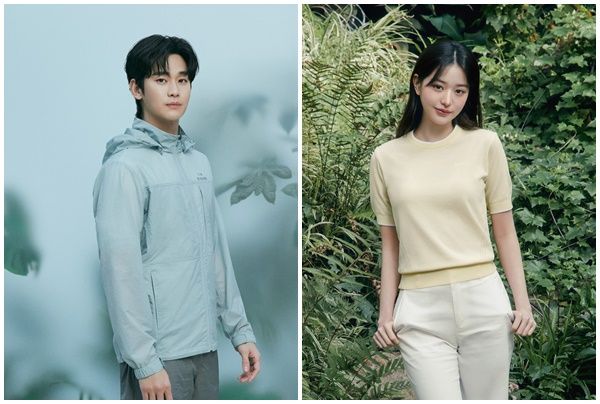 배우 김수현(왼쪽)과 가수 장원영. /아이더 제공