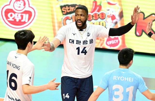 개인 통산 8번째 트리플크라운을 달성한 대한항공 요스바니(14번). /KOVO 제공