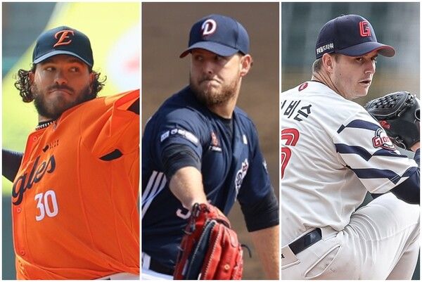 왼쪽부터 프로야구 한화 이글스 코디 폰세, 두산 베어스 콜 어빈, 롯데 자이언츠 터커 데이비슨. /연합뉴스, 두산 베어스, 롯데 자이언츠 제공