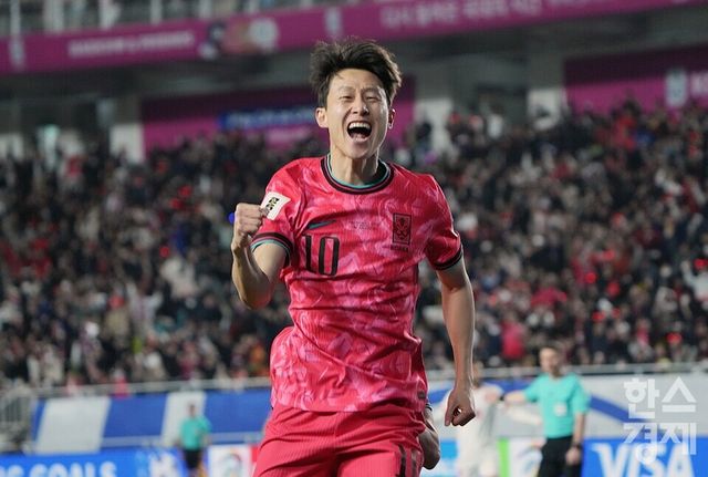 25일 오후 8시 수원월드컵경기장에서 2026 FIFA 북중미 월드컵 아시아지역 3차 예선 B조 8차전 요르단전에서 선제골을 기록한 이재성. /최대성 기자
