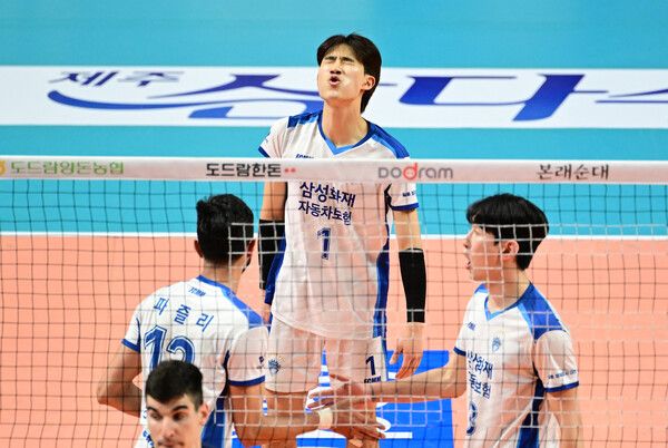 프로배구 V리그 대전 삼성화재 블루팡스 선수들의 모습. /한국배구연맹 제공