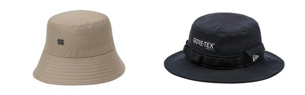 왼쪽부터 고어텍스 소재가 적용된 코오롱스포츠의 '고어텍스 버킷햇'과 뉴에라의 '아웃도어 고어텍스 리플렉티브 로고 어드벤처 버킷햇'. /고어코리아 제공