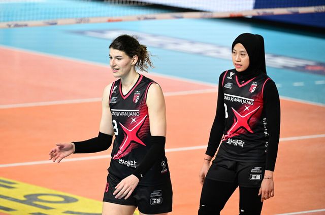 프로배구 V리그 정관장을 떠나는 부키리치(왼쪽)과 메가. /한국배구연맹 제공