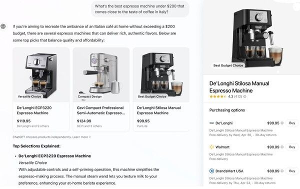 오픈AI의 챗GPT 쇼핑몰이 탑재된 베타버전 / 이미지=오픈AI