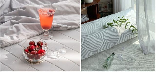 헬로우슬립 냉감패드(왼쪽)와 한스갤러리 냉감 바디필로우./오늘의집