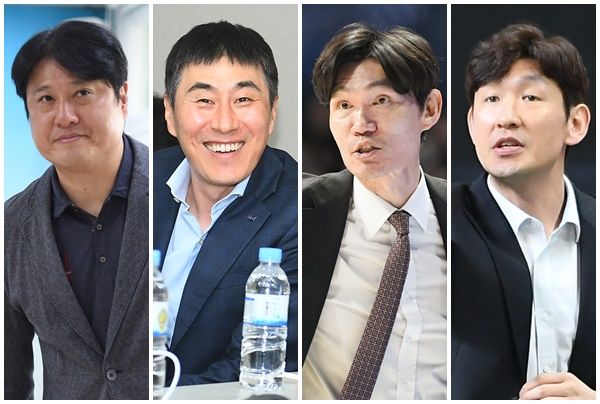 왼쪽부터 문경은 KT 감독과 이상민 KCC 감독, 김주성 DB 감독, 양동근 현대모비스 감독. /KBL 제공