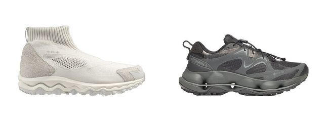 고어텍스 소재가 적용된 미즈노의 ‘웨이브 무진 TL 미드 GTX 논네이티브’(왼쪽)와 머렐의 ‘스피드 아크 매티스 GTX’. /미즈노, 머렐 제공