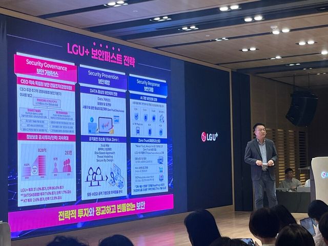홍관희 LG유플러스 정보보안센터장(CISO)은&nbsp;서울 용산 사옥에서 LG유플러스의 '보안 퍼스트' 전략을 발표했다./박정현 기자