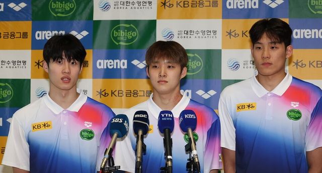 황선우(왼쪽부터), 김우민, 김영범. /연합뉴스